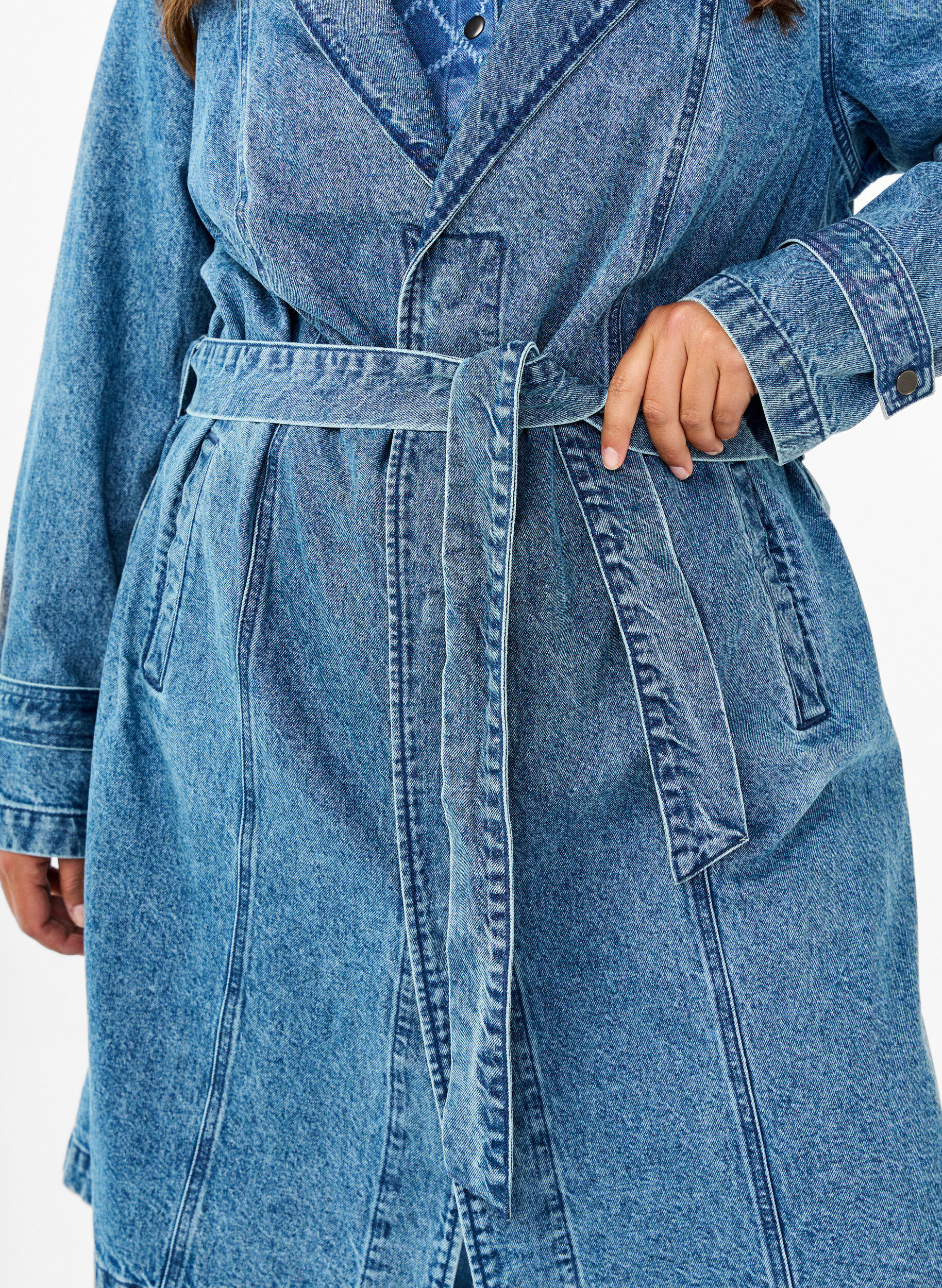 ZizziDenim trenchcoat met riem, Blue Denim, Model image number 3