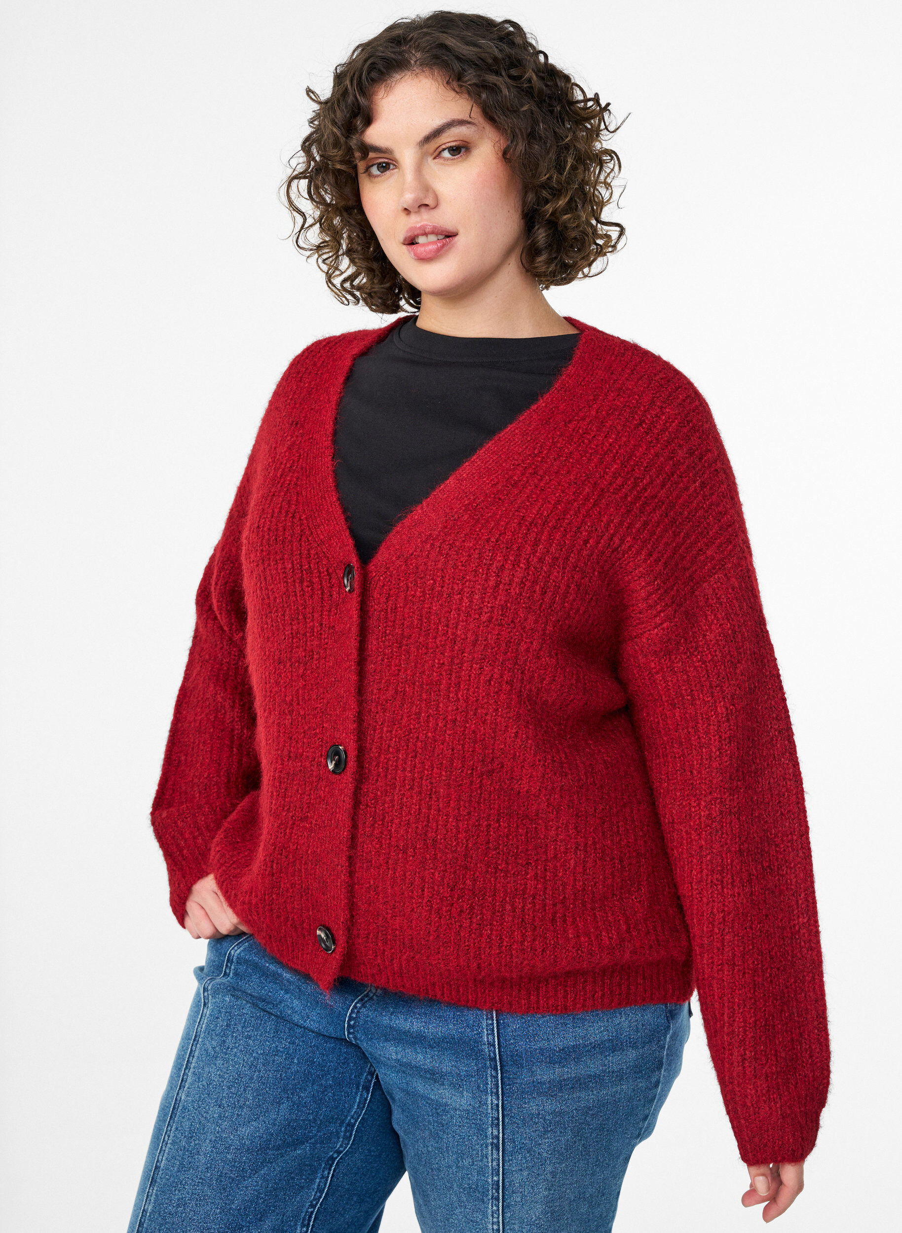 V-hals cardigan van breisel, Rood, Model