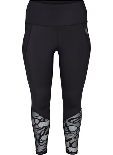 Cropped legging met patroon en mesh, Black, Packshot image number 0