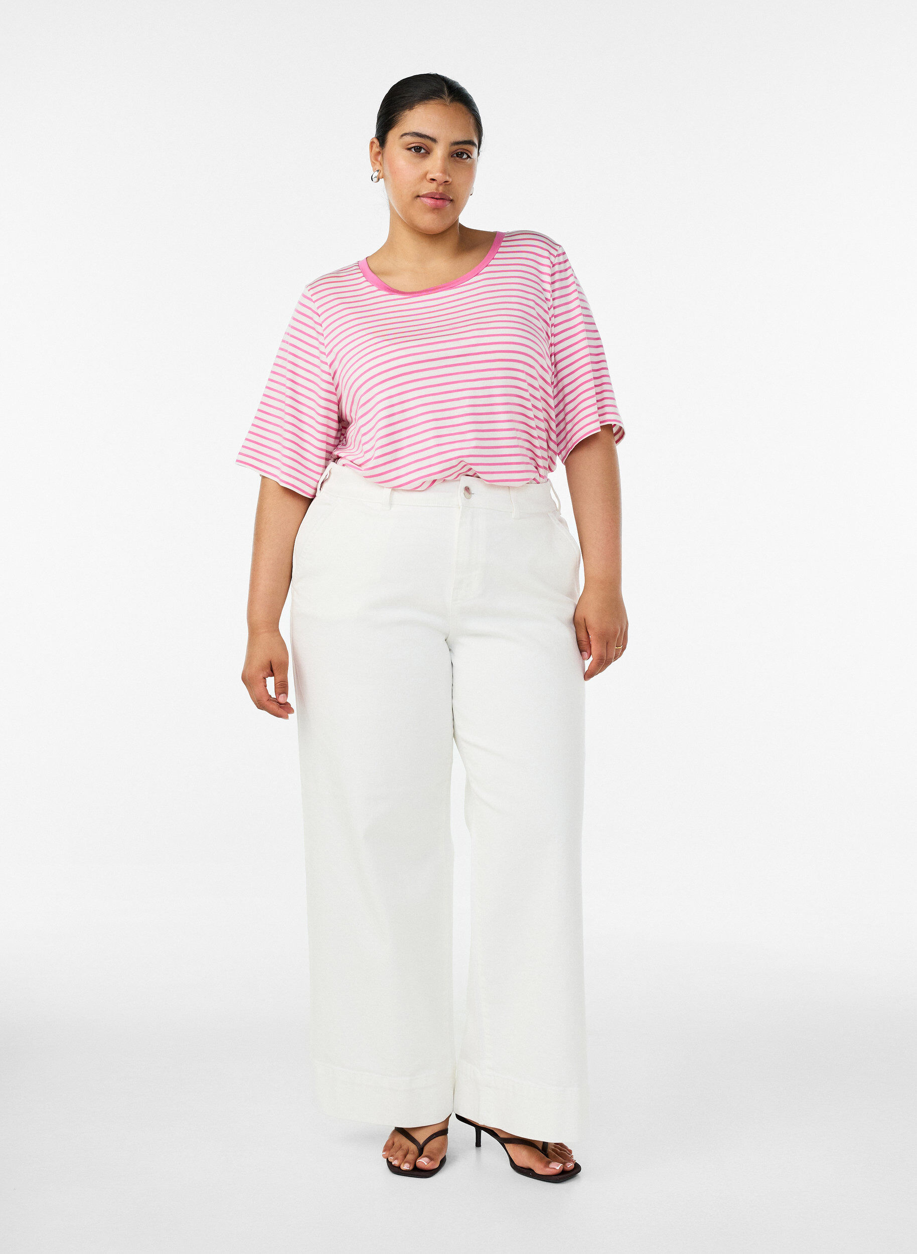 ZizziT-shirt met TENCEL&trade; Lyocell en strepen, Roze, Model image number 1