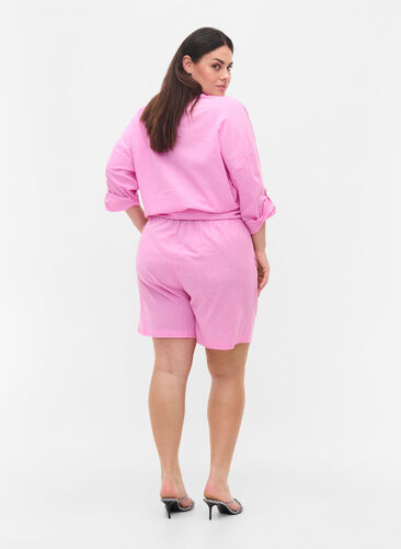 Losse shorts in katoenmix met linnen, Begonia Pink, Model image number 0