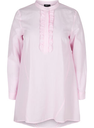 Katoenen blouse met strepen en ruches, Pink Stripe, Packshot image number 0
