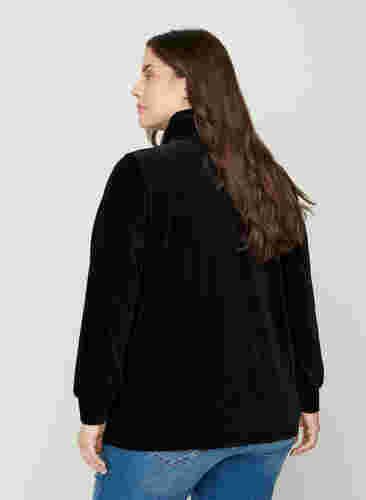 Velours blouse met hoge hals en ritssluiting, Black, Model image number 1