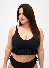 Bikini top met uitneembare pads en ruches, Black, Model