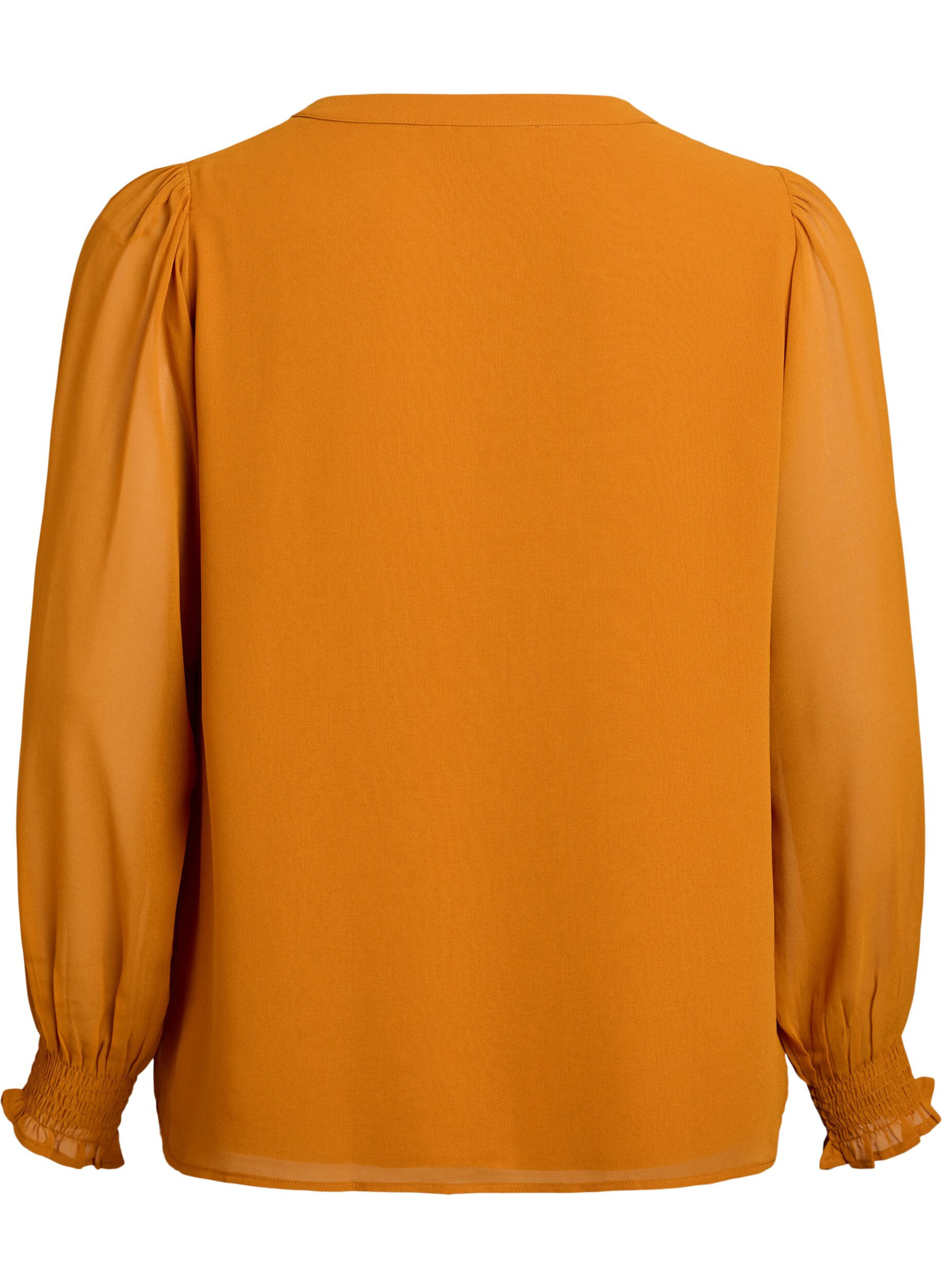 ZizziBlouse met doorschijnende mouwen en smockdetails, Oranje, Packshot image number 1