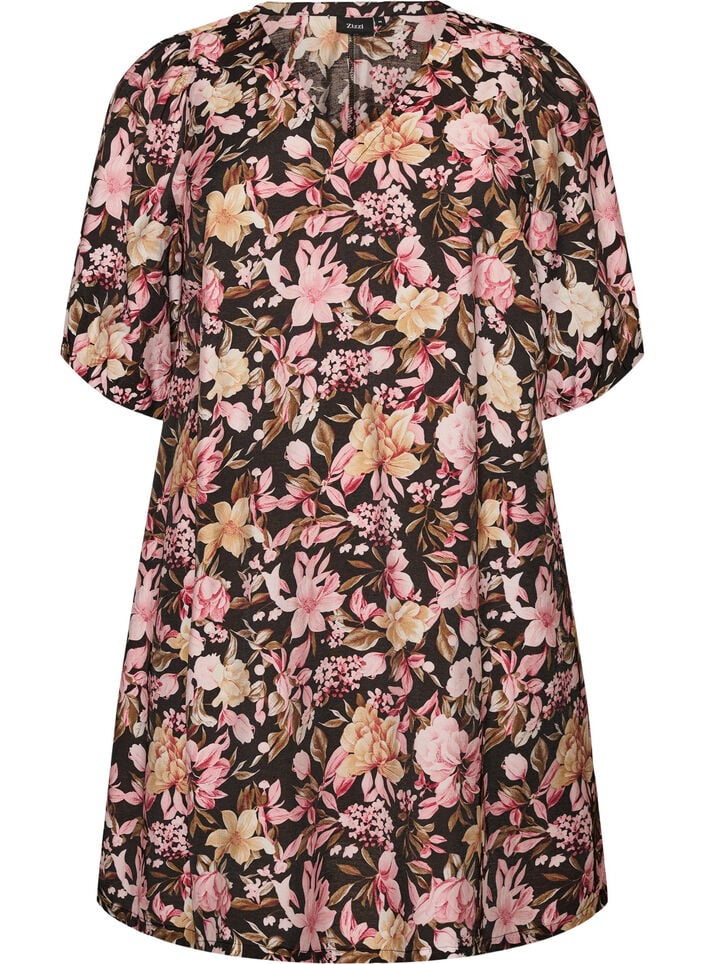 Robe courte coupe &eacute;vas&eacute;e avec col en V, Rose, Packshot image number 0