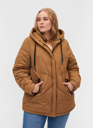 Veste d'hiver tendance avec capuche et poches, Rubber, Model image number 0