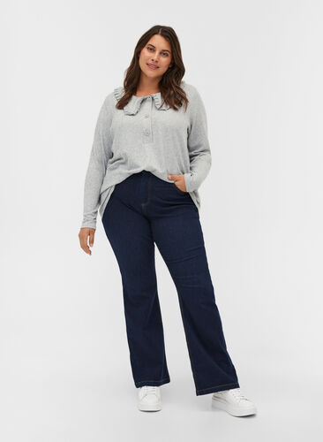 Ellen jeans met hoge taille en bootcut, Dark blue denim, Model image number 0
