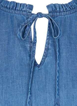 Robe en jean à manches longues avec col en V et cordon de serrage, Blue denim, Packshot image number 2