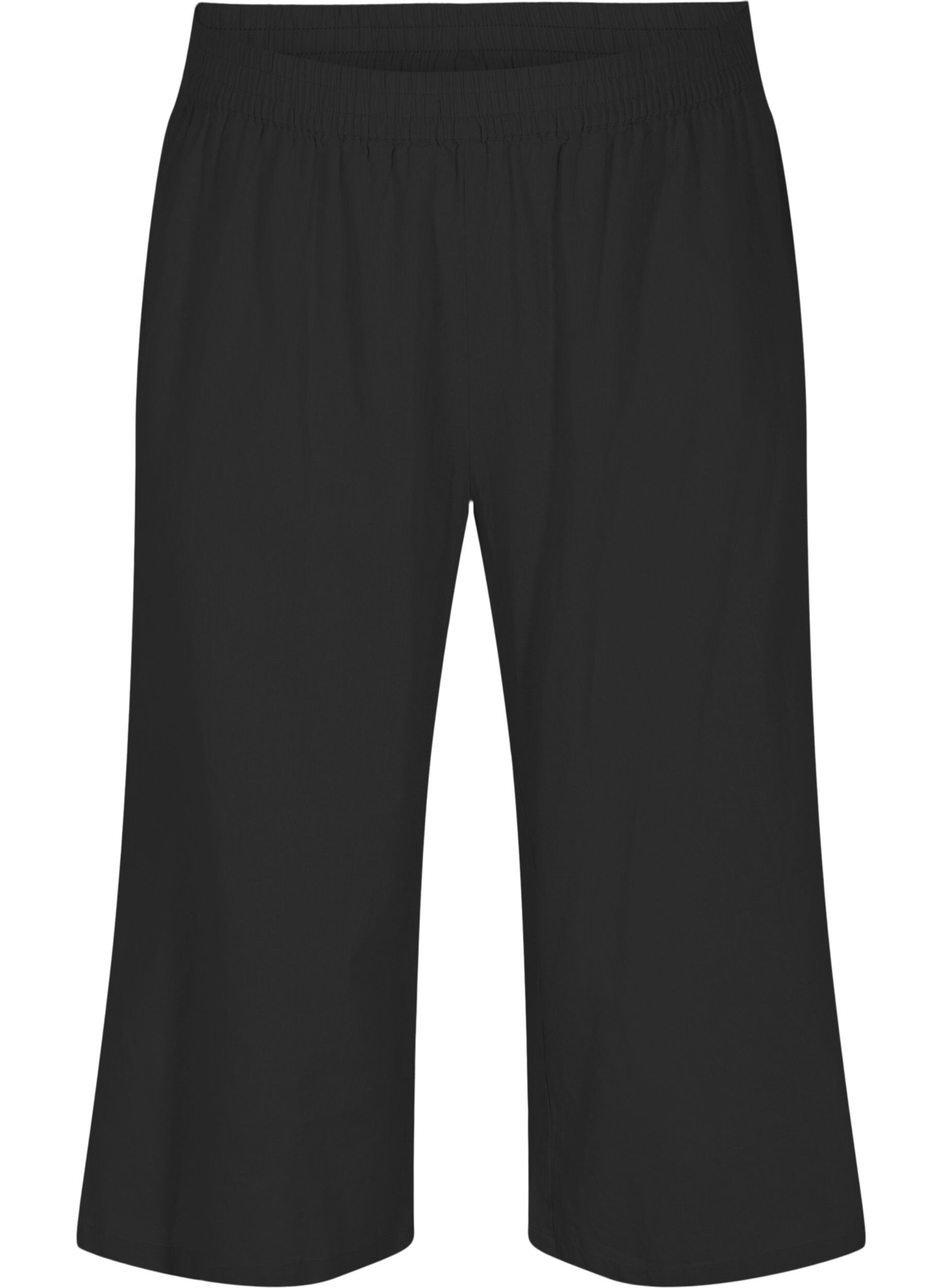 Zizzi Pantalon 7/8 en coton m&eacute;lang&eacute; avec du lin, Black, Packshot image number 0