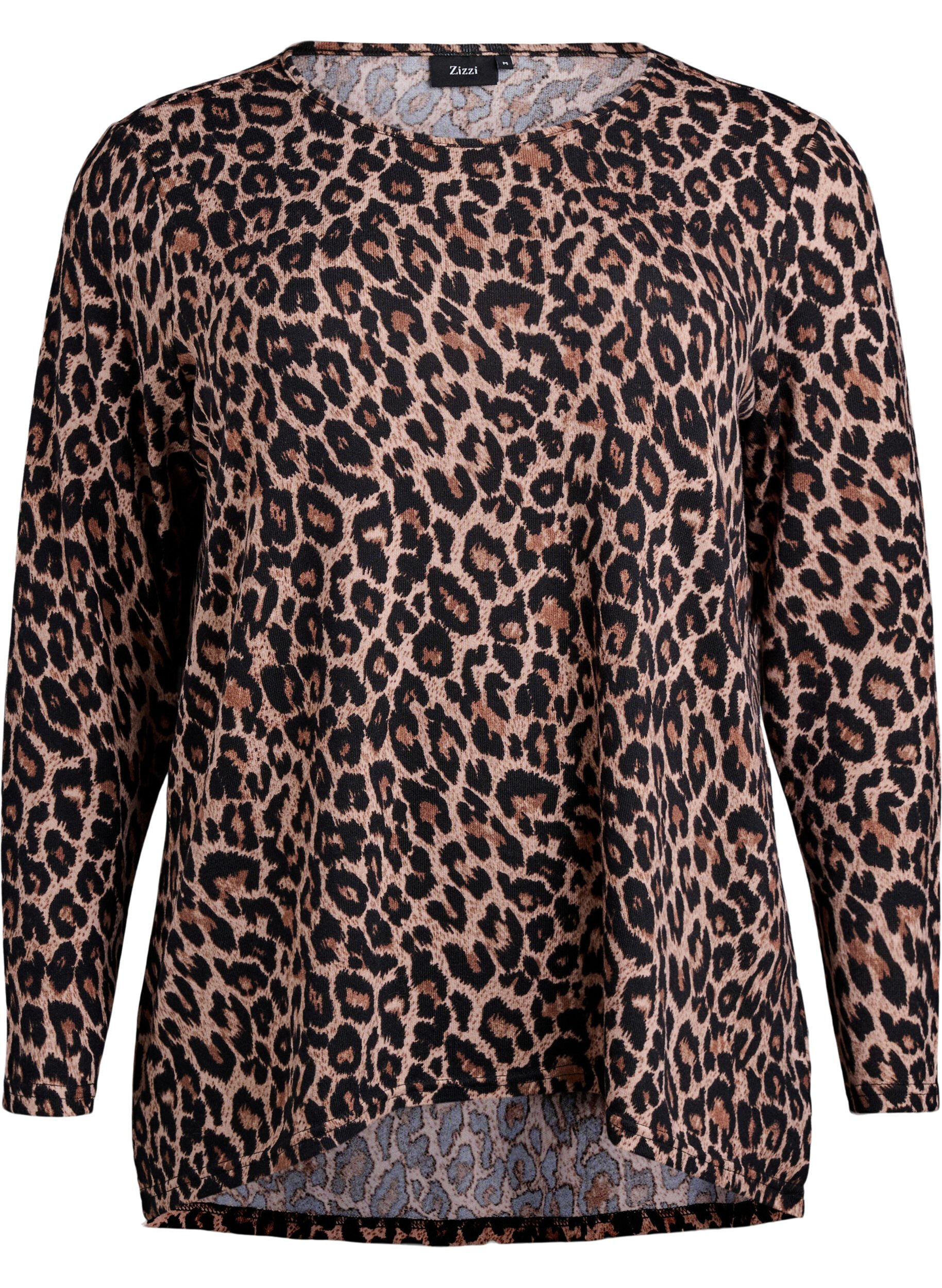 ZizziLuipaardprint blouse met lange mouwen, Bruin, Packshot image number 0