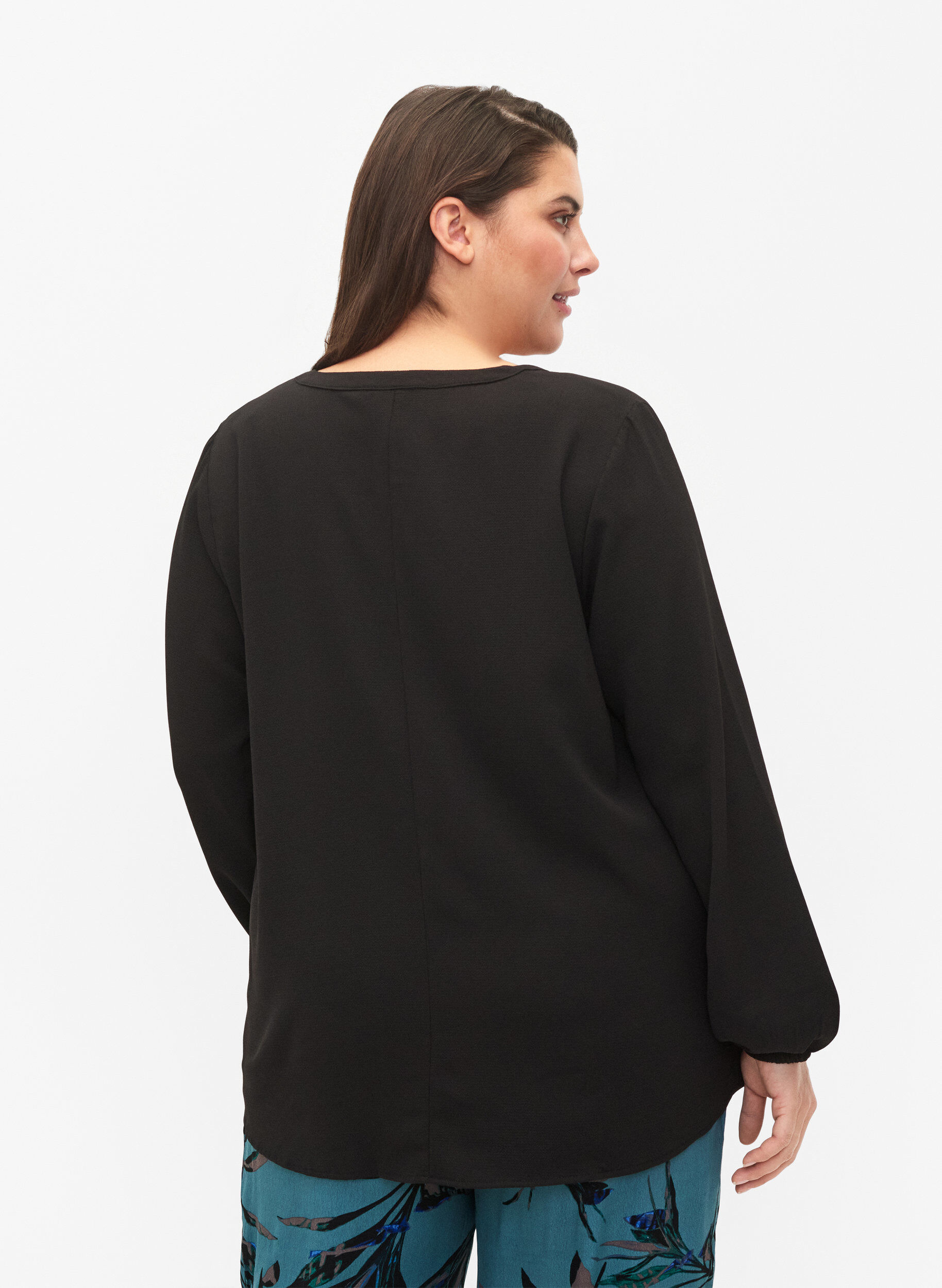 ZizziEffen blouse met v-hals, Black, Model image number 1
