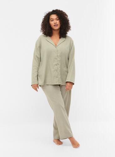 Pantalon en coton avec structure, Seagrass , Model image number 0