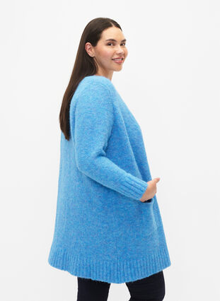 Long cardigan en tricot avec de la laine et des poches, French Blue, Model image number 1