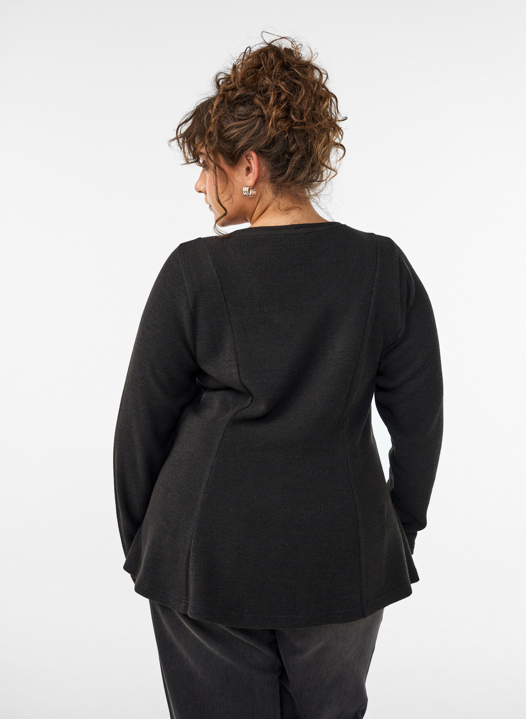 ZizziJersey blouse met een geribde textuur en een A-lijn pasvorm, Zwart, Model image number 2