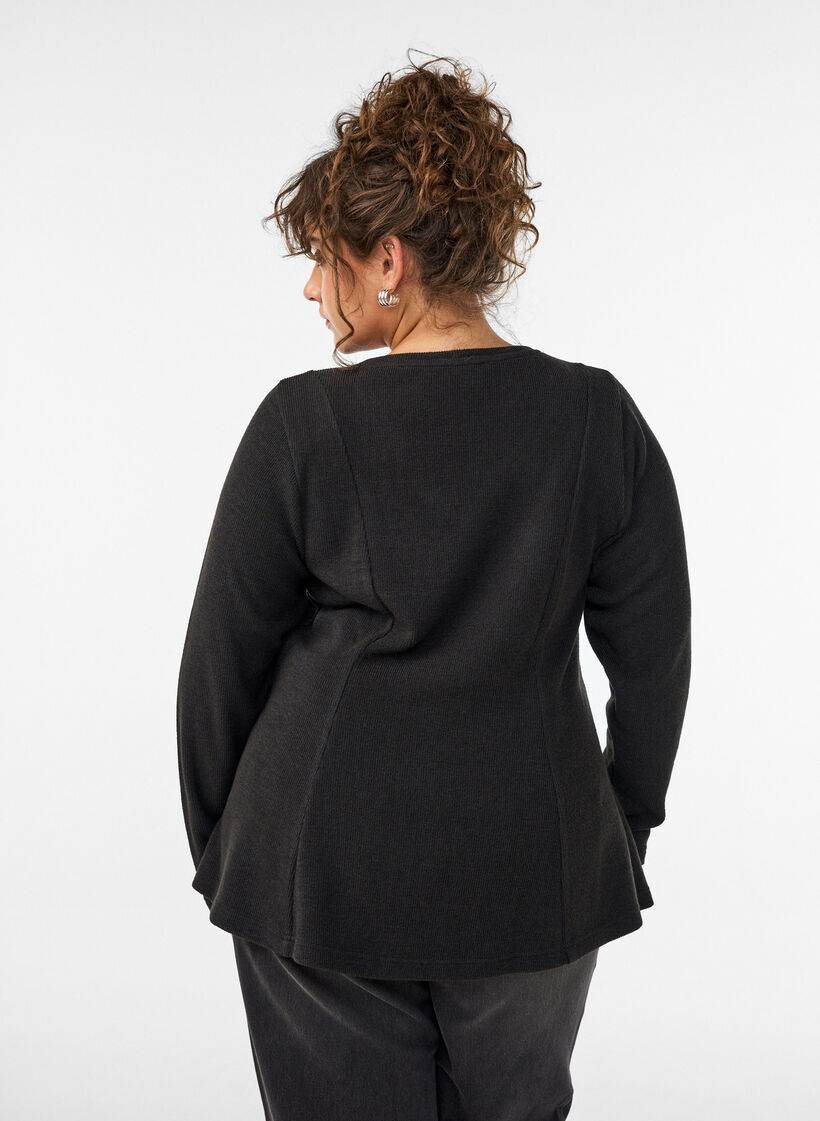 Jersey blouse met een geribde textuur en een A-lijn pasvorm, Zwart, Model image number 2