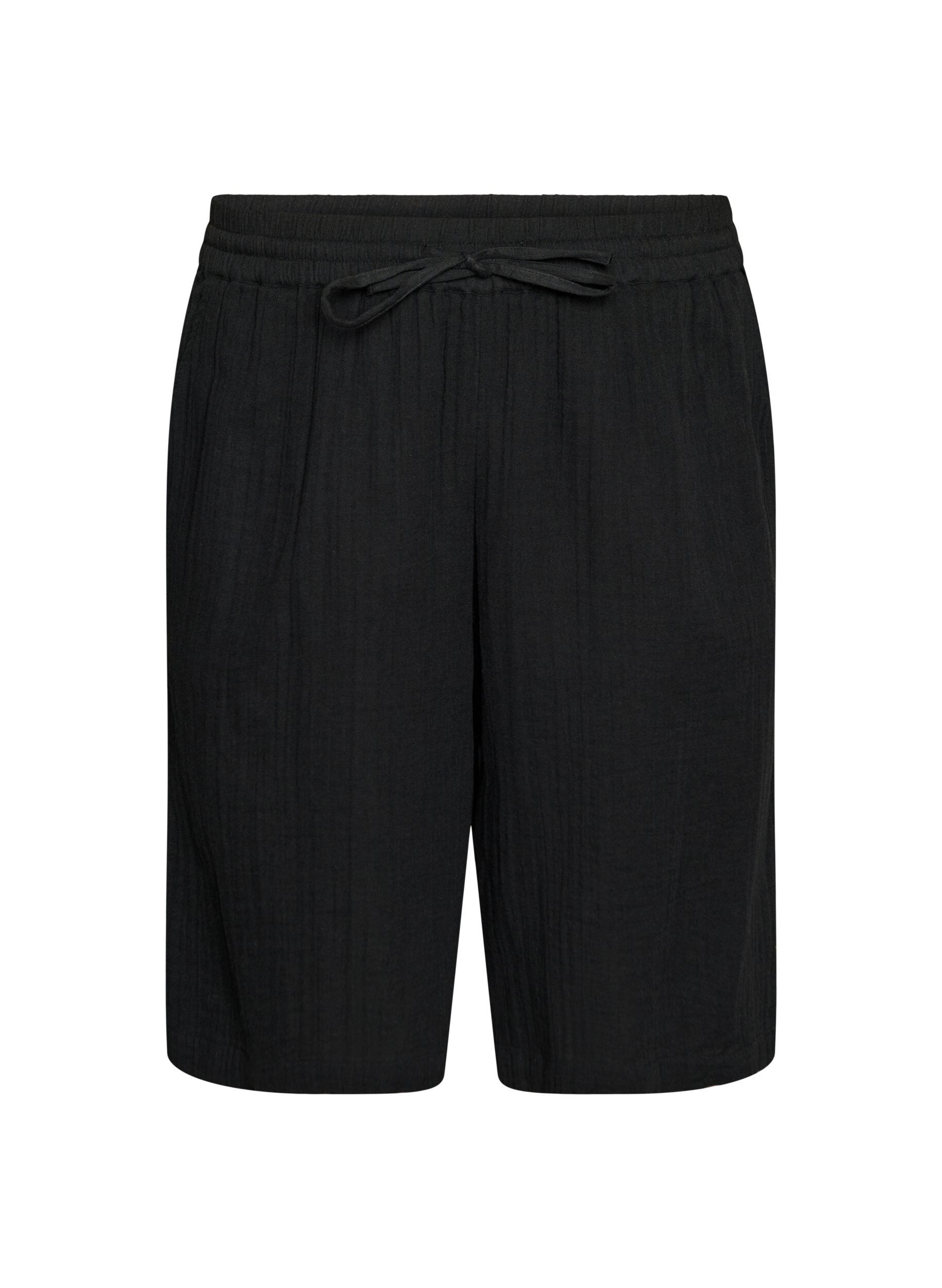 ZizziLos katoenen mousseline shorts met een hoge taille, Zwart, Packshot image number 0