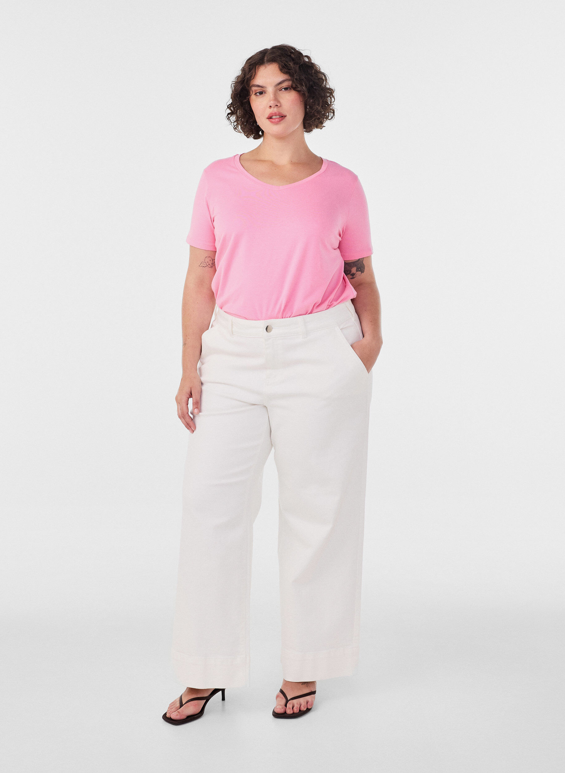 ZizziT-shirt en coton uni basique, Rose, Model image number 1