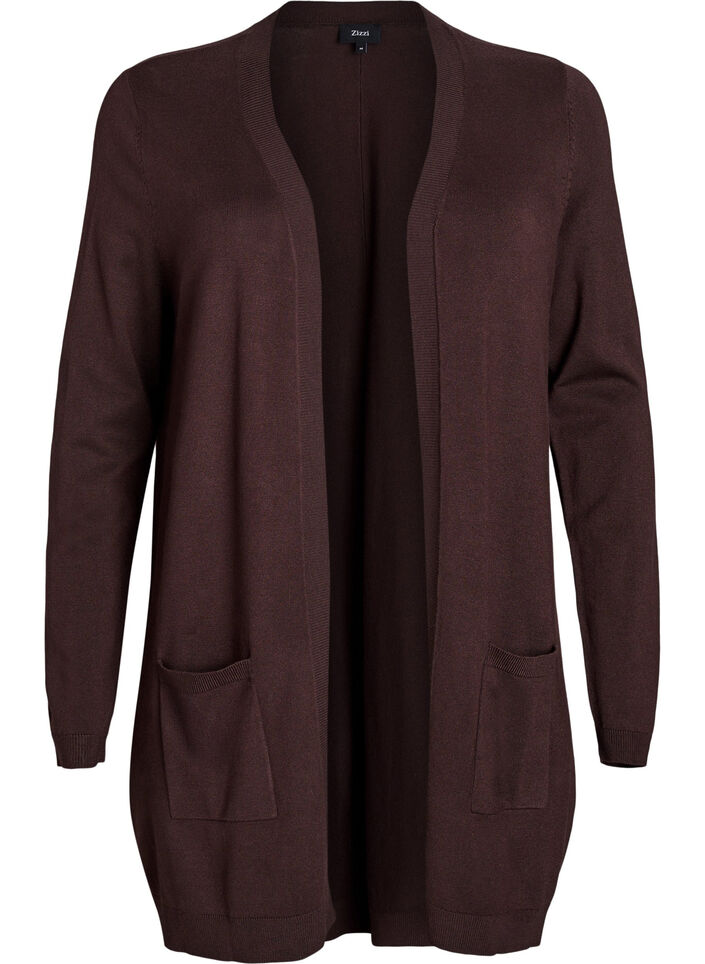 Long cardigan tricoté en mélange de viscose, Marron, Packshot image number 0