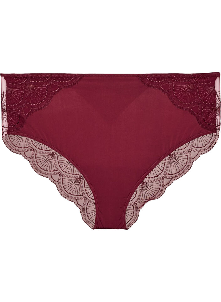 Culotte avec maille et finitions en dentelle brod&eacute;e, Bordeaux, Packshot image number 0