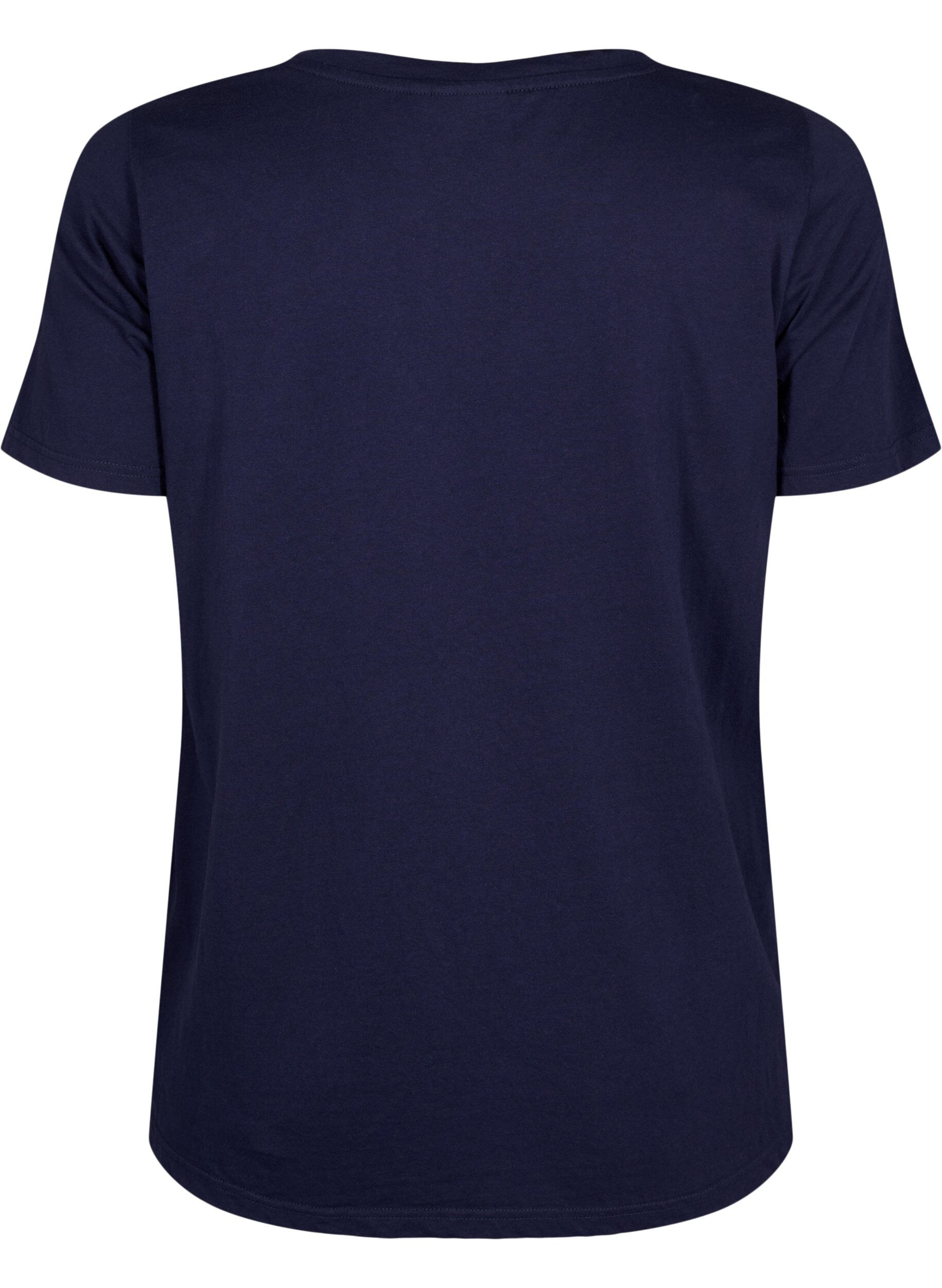 ZizziKatoenen T-shirt met tekstmotief, Evening Blue w. 58, Packshot image number 1