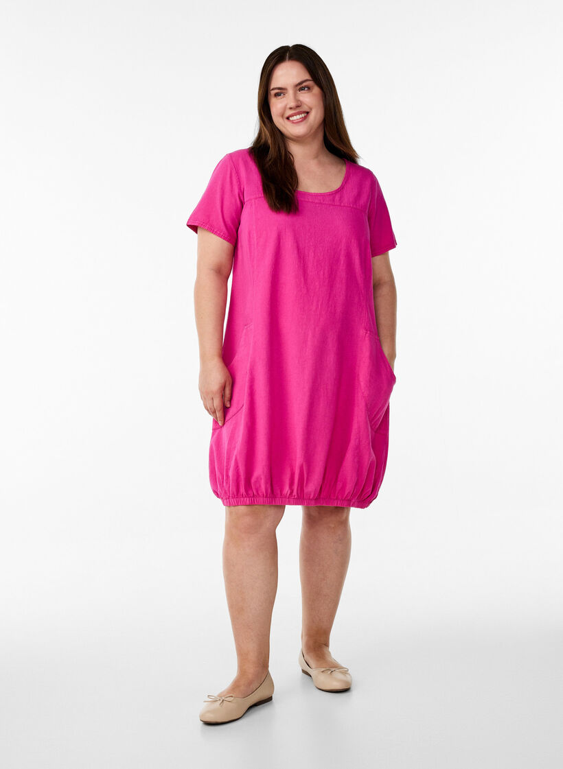 Robe en coton &agrave; manches courtes, Rose, Model image number 1