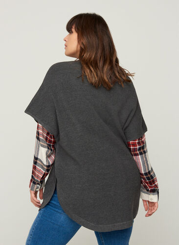 Poncho en tricot à manches courtes, Dark Grey Melange, Model image number 1