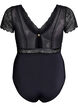 Bodystocking met kanten en korte mouwen, Zwart, Packshot image number 1