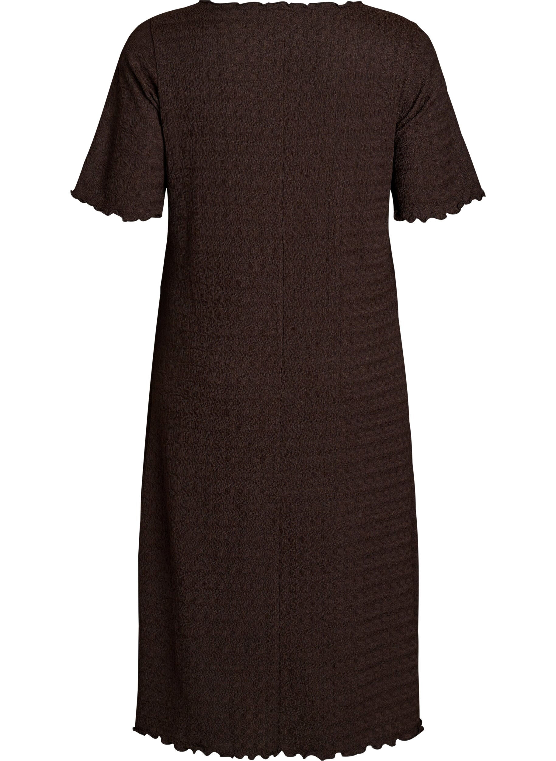 Zizzi Robe midi textur&eacute;e &agrave; manches courtes, Marron, Packshot image number 1