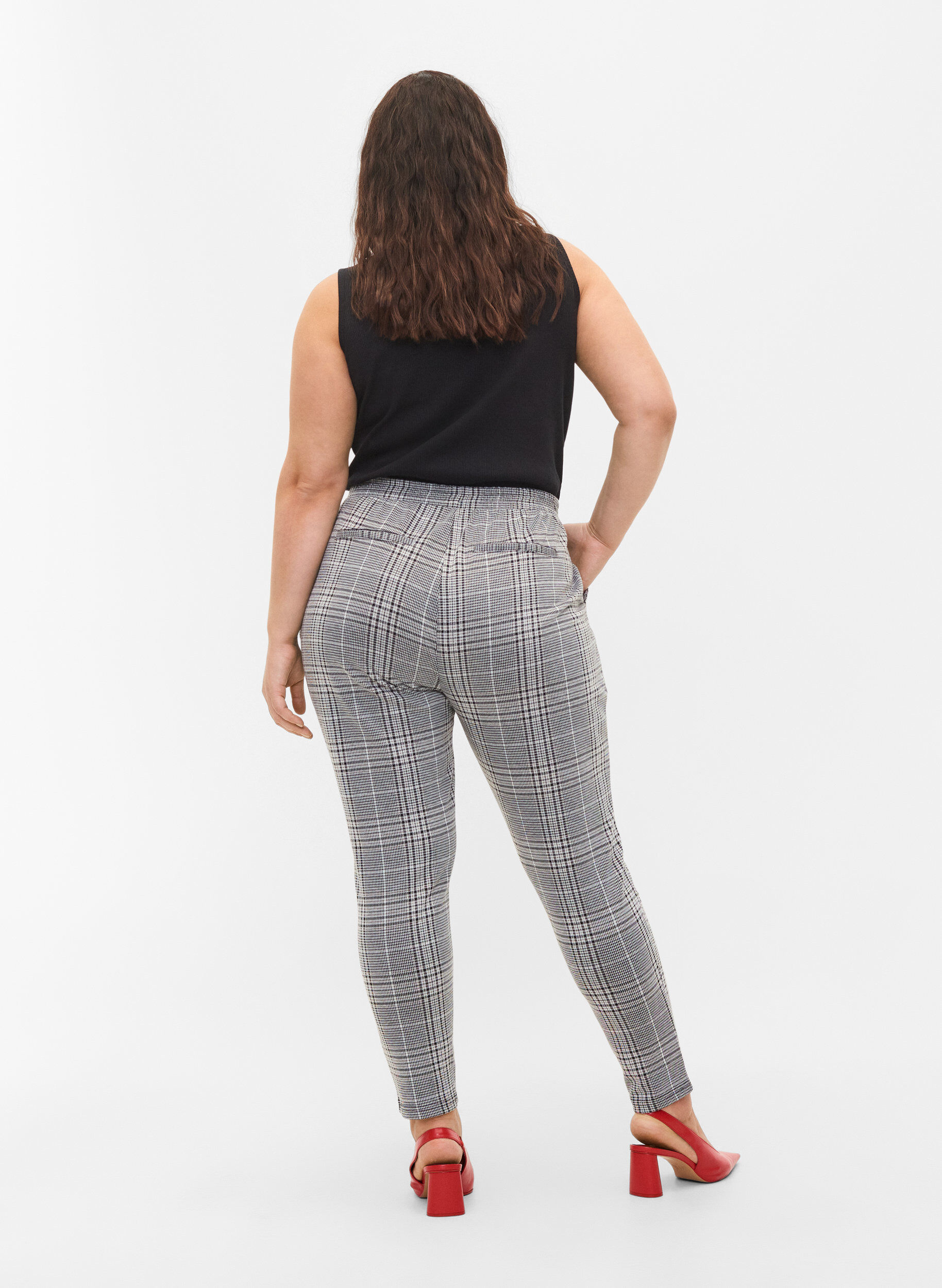 ZizziCropped Maddison broek met geruit motief, Black Check, Model image number 1