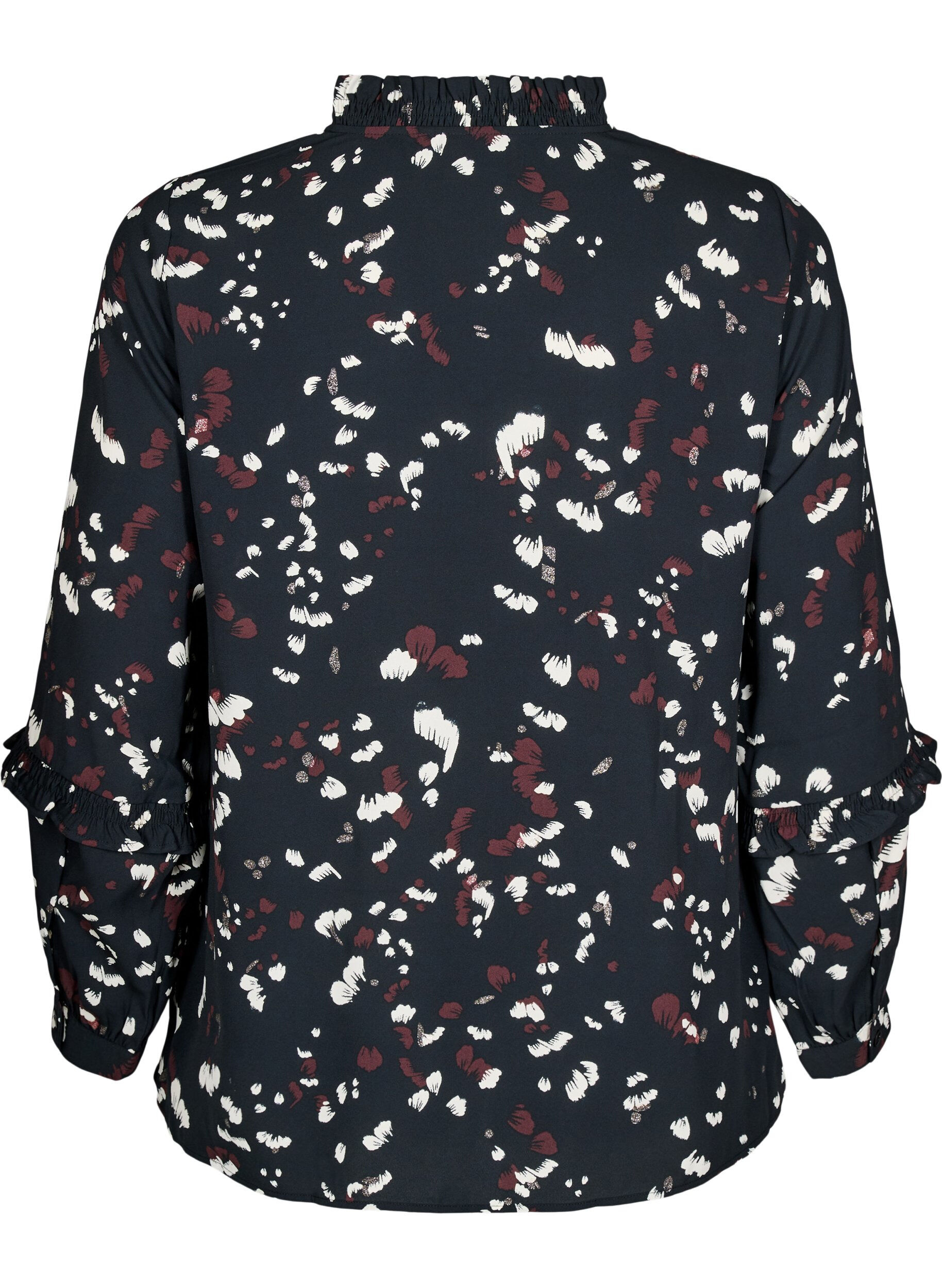 ZizziBlouse met print en ruchedetails, Zwart, Packshot image number 1