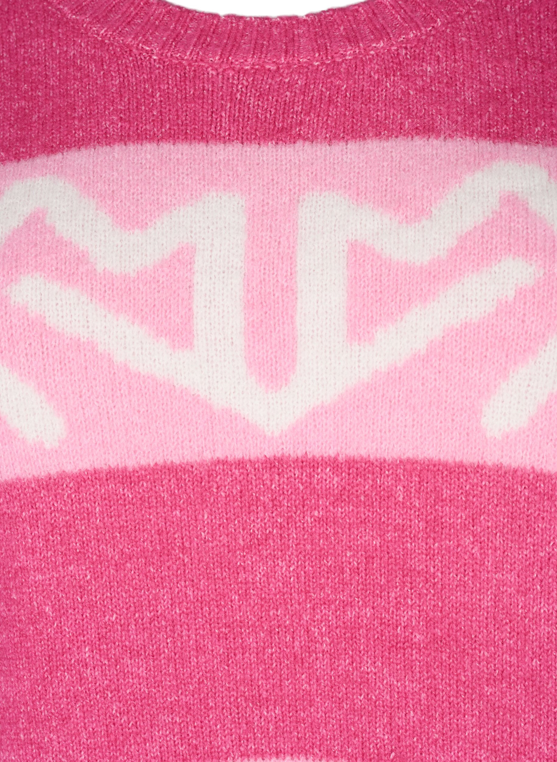 ZizziGestreepte gebreide trui met grafisch patroon, Raspberry Rose Comb, Packshot image number 2