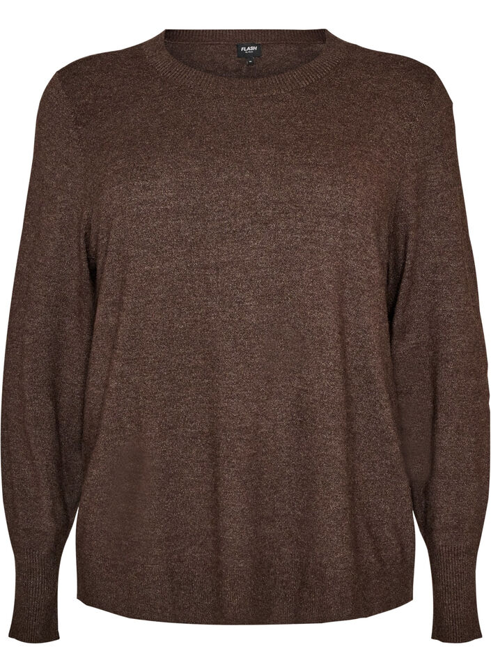 Blouse en maille avec un col rond, Marron, Packshot image number 0