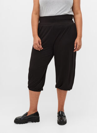 Pantalon capri ample avec élastique, Black, Model image number 2