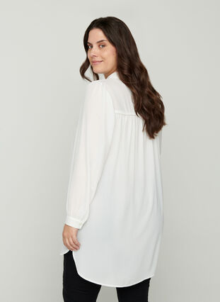 Lange blouse met lichte pofmouwen, Bright White, Model image number 1