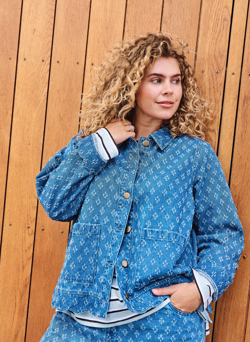 Denimjack met een versleten patroon, Blauw, Image image number 0