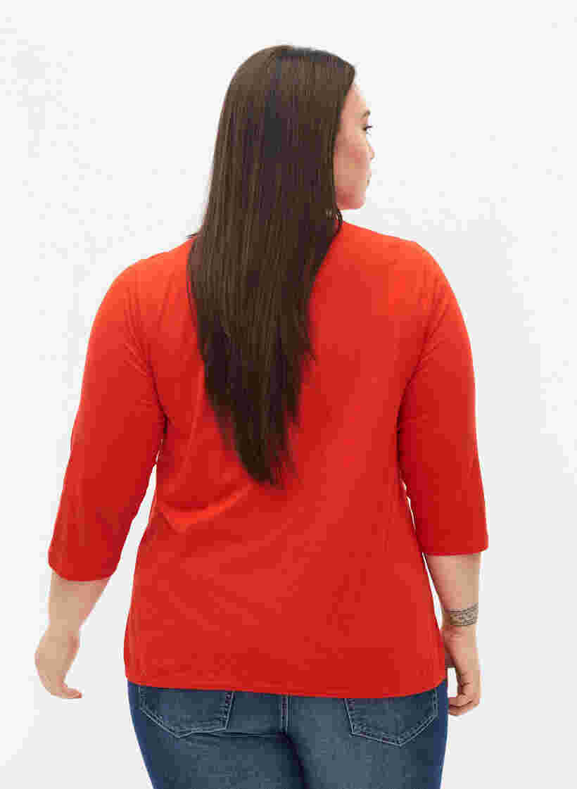Blouse en coton à manches 3/4, Fiery Red, Model image number 1