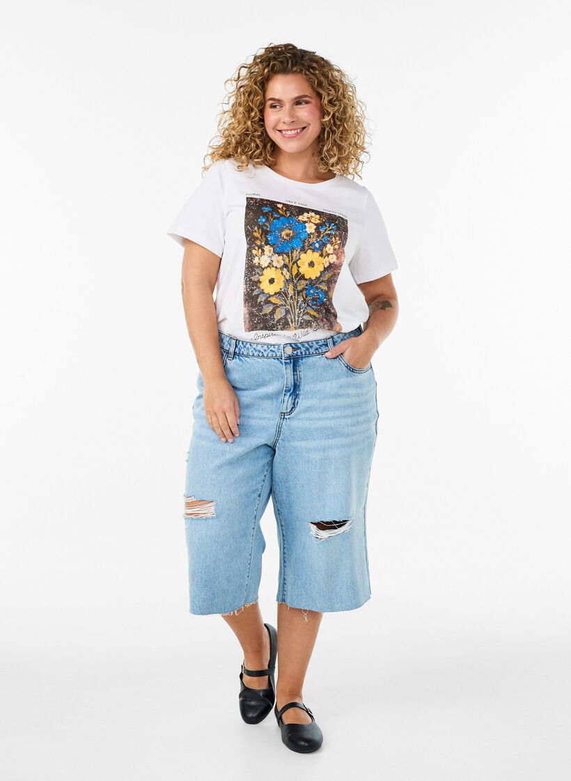 T-shirt en coton avec imprim&eacute; devant, Blanc, Model image number 1
