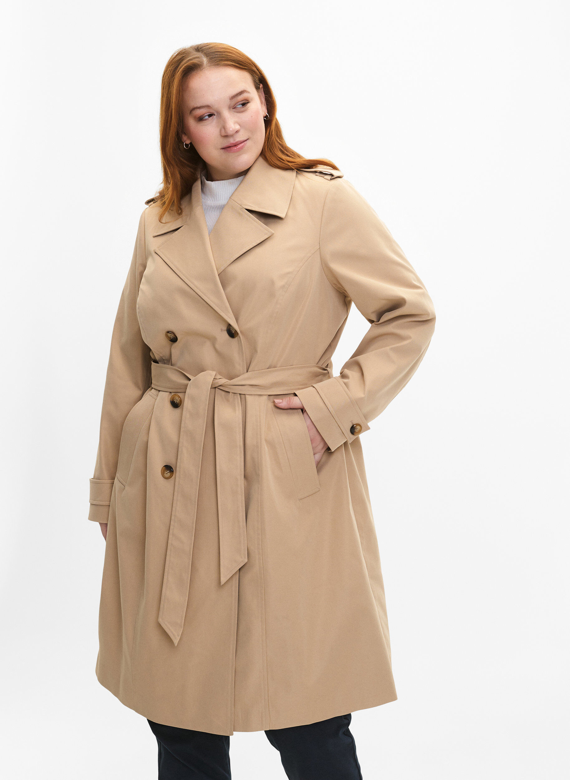 ZizziTrenchcoat met zakken en riem, Nomad, Model image number 0
