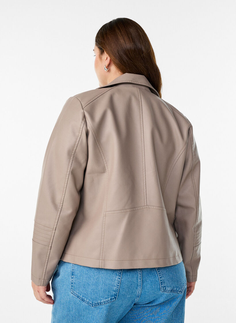 Veste biker en similicuir, Beige, Model image number 2