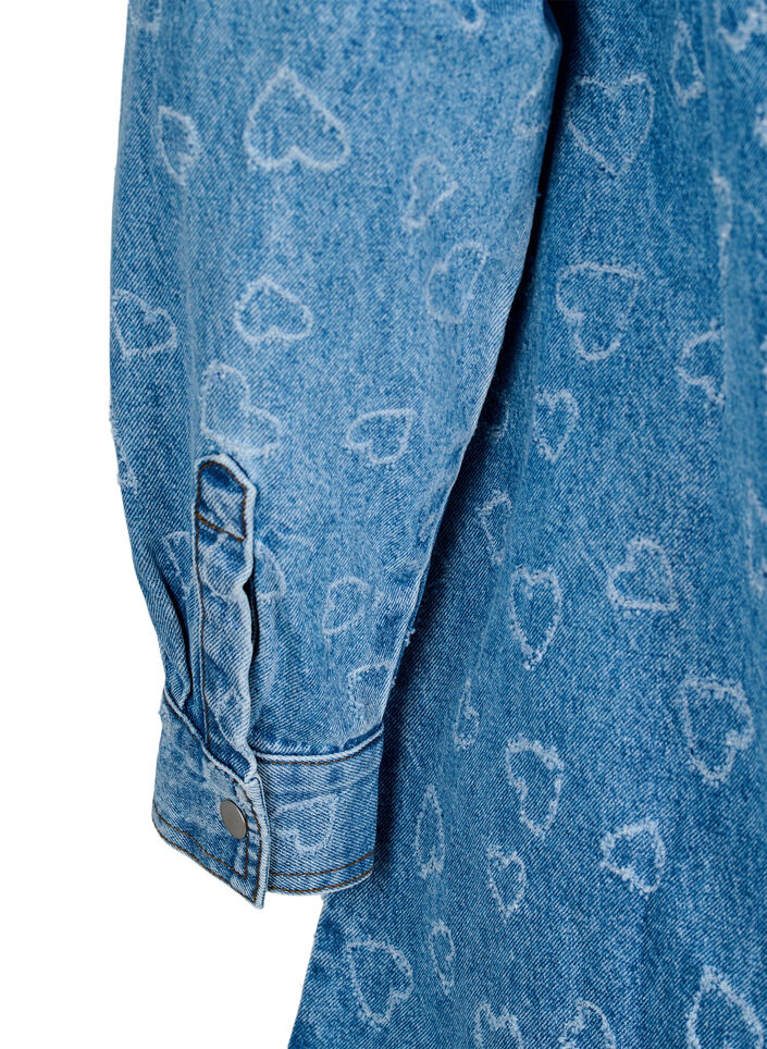 Denim jurk met hartjespatroon, Blauw, Packshot image number 3