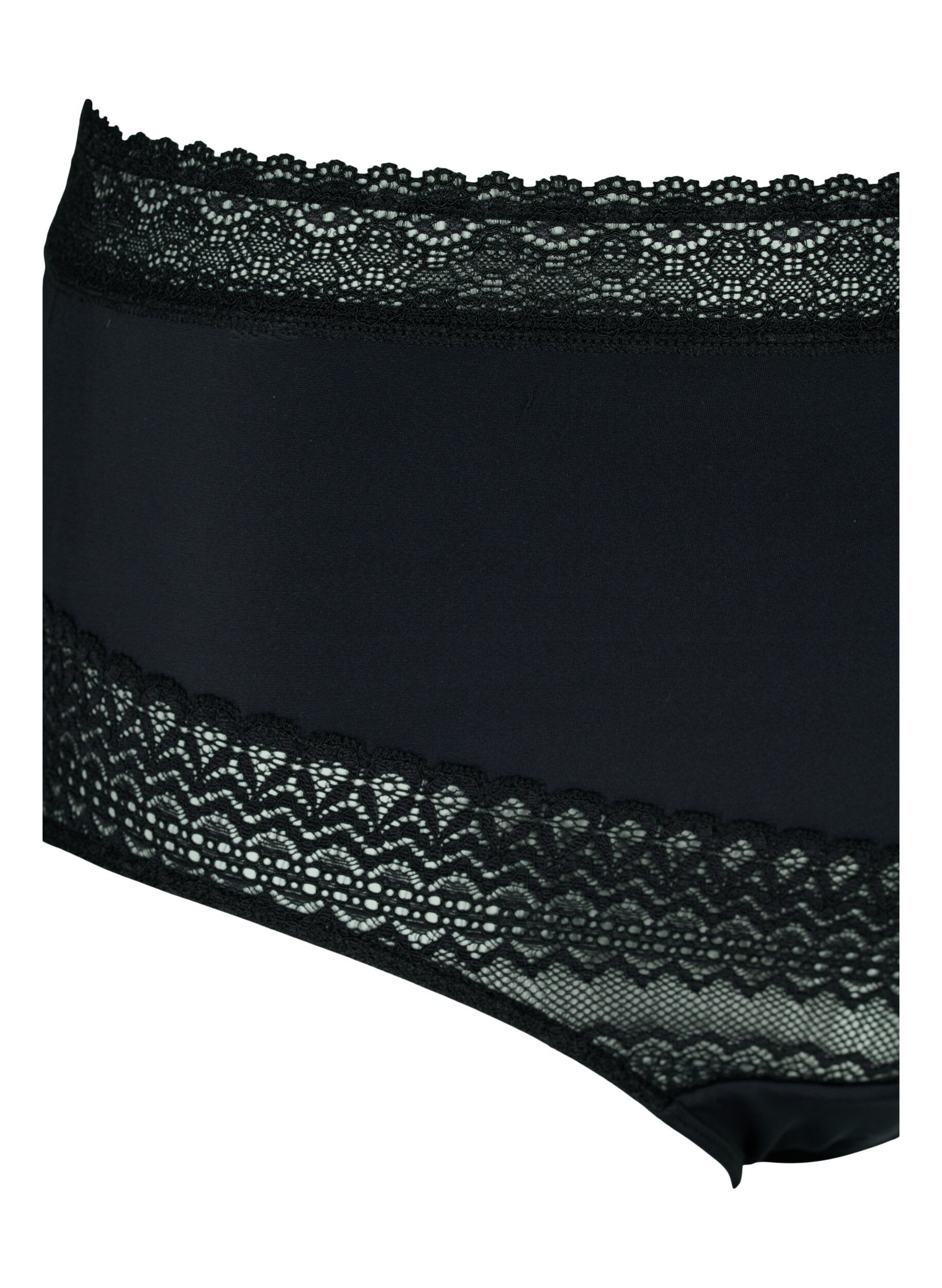 Zizzi Culotte taille haute &agrave; d&eacute;tails en dentelle, Black, Packshot image number 2