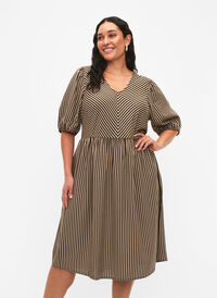 Viscose jurk met gestreepte print, Coriander/Bl. Stripe, Model