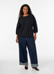 Blouse met textuur en 3/4 mouwen, Zwart, Model image number 1