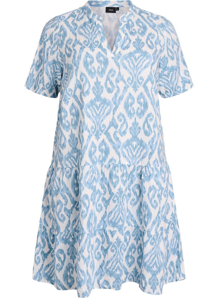 Robe courte &eacute;vas&eacute;e en mousseline de coton, Vanille, Packshot image number 0