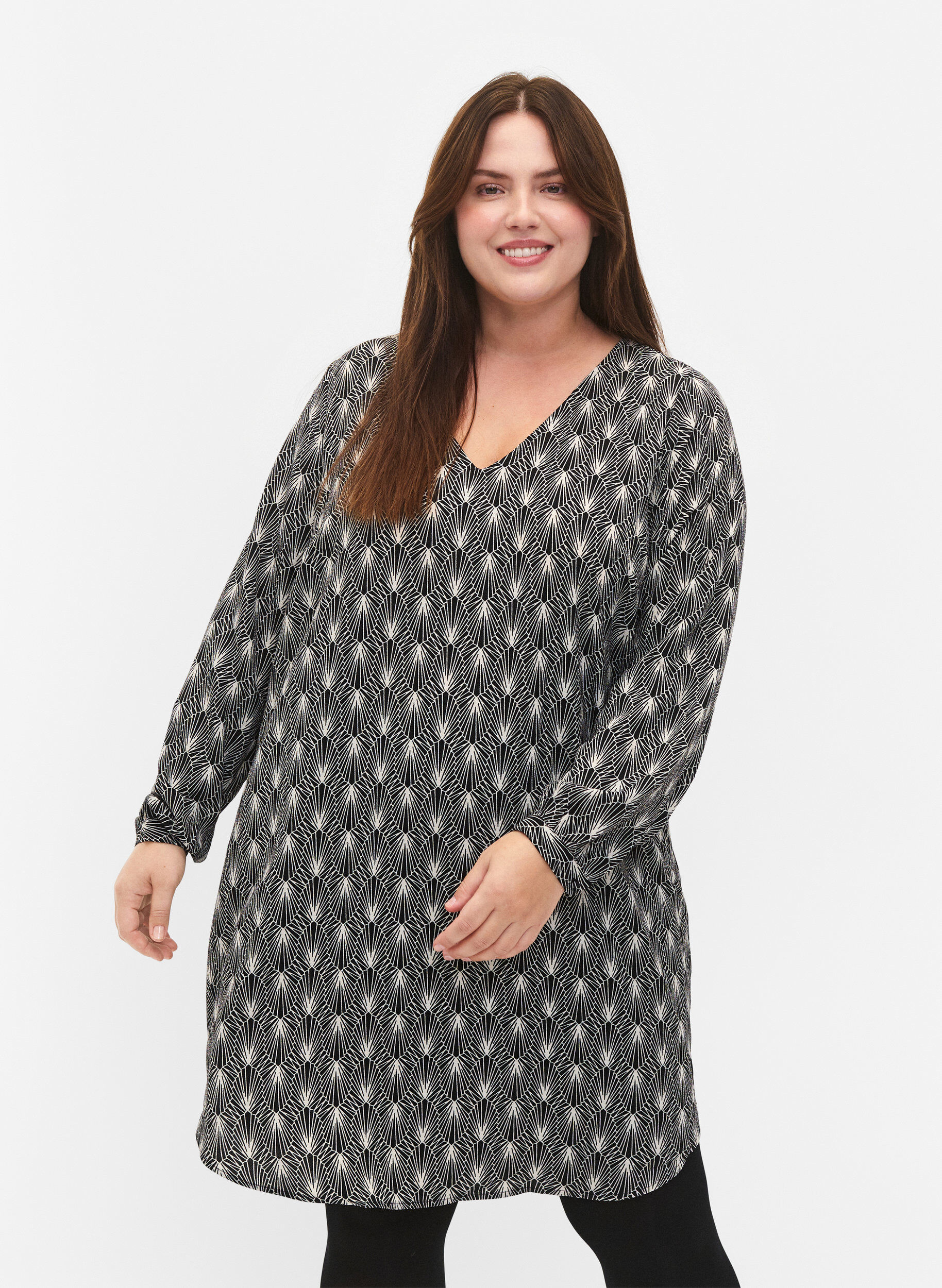 ZizziJurk met V-hals en print, Birch Graphic AOP, Model image number 0