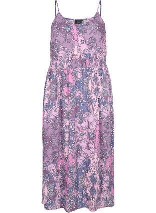 Mouwloze viscose midi-jurk met paisley print, Purple Paisley, Packshot image number 0