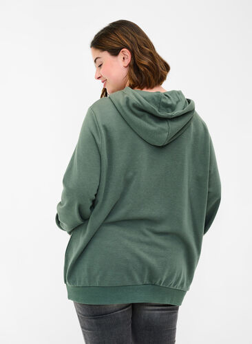 Sweatshirt met capuchon en zak, Thyme, Model image number 1