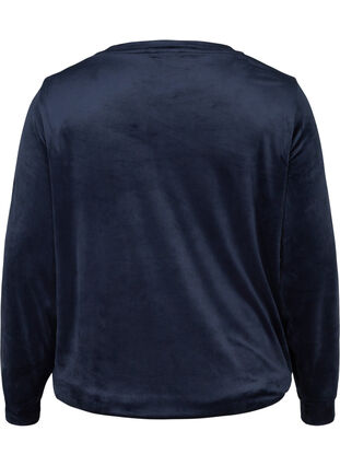 Velours top met lange mouwen en strikje, Navy Blazer, Packshot image number 1