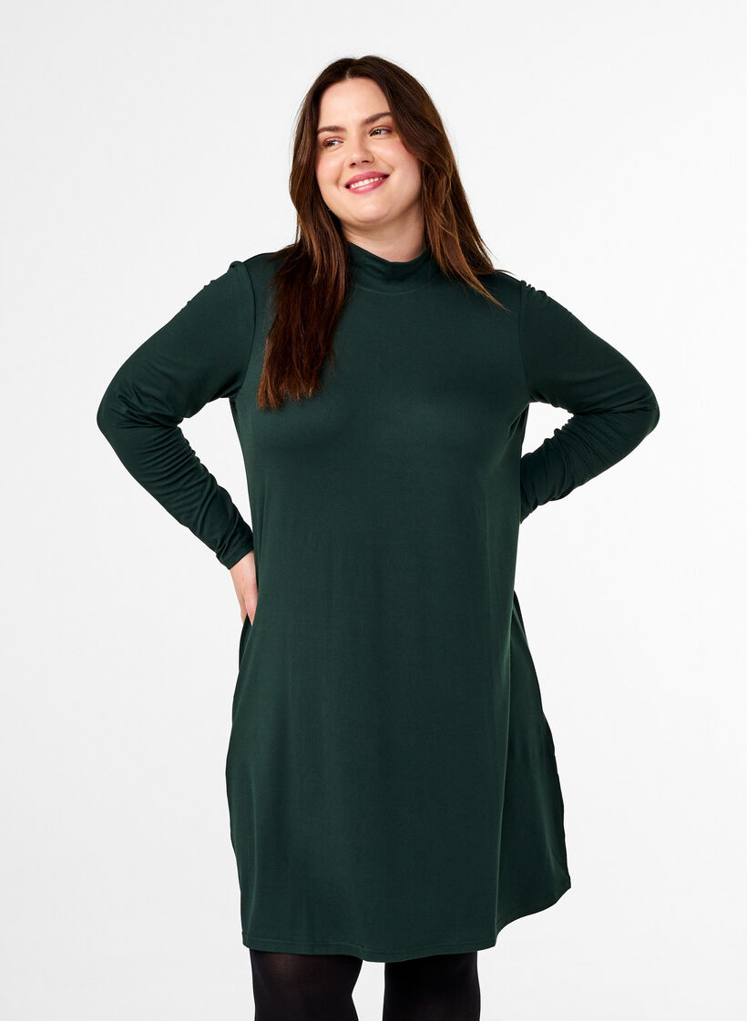 FLASH - Jurk met lange mouwen en col, Groen, Model image number 0